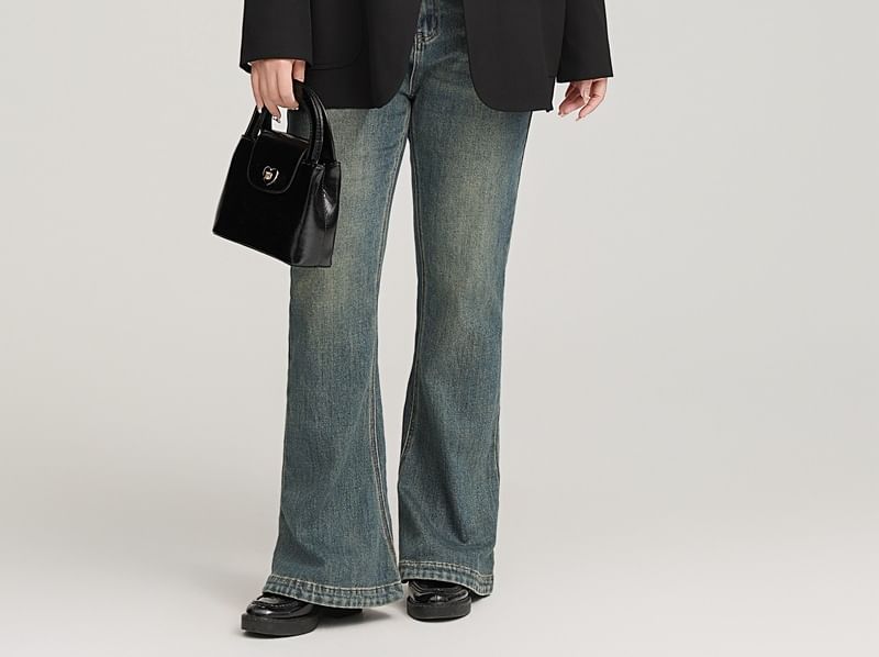 Telipino - Plus Size Mid Rise Washed Bootcut Jeans