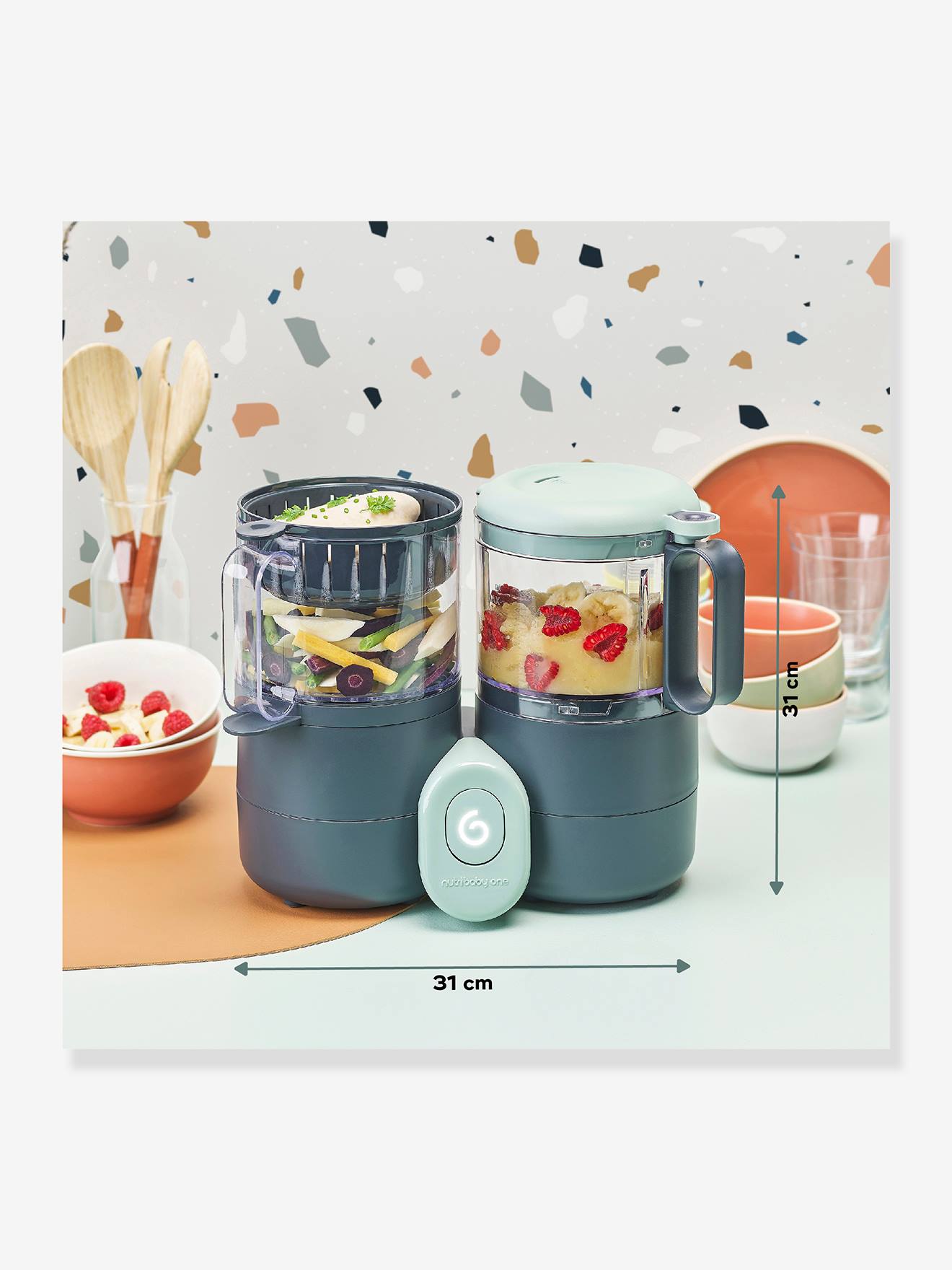 BABYMOOV Nutribaby One Robô de Cozinha Multifuncional, Processador de Alimentos e Liquidificador, Preto Escuro, Bicolor/Multicolorido
