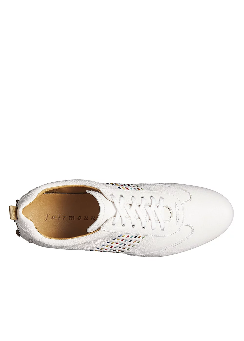 SNEAKERS CUIR GRAINE BLANC SURPIQURES COLORES