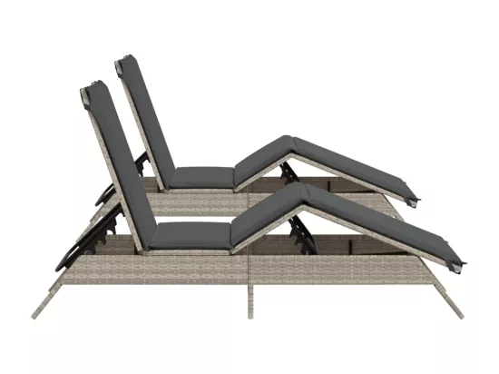 Chaises longues avec coussins lot de 2 gris résine tressée
