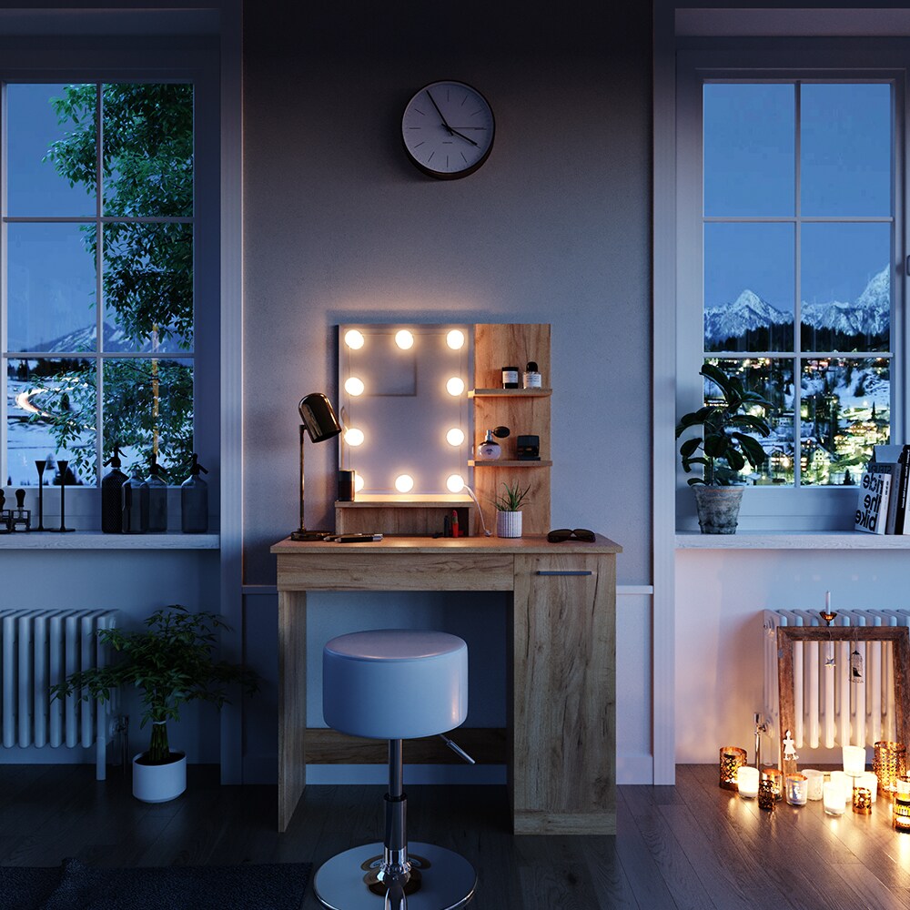 VICCO LED Schminktisch JULIA Frisierkommode Frisiertisch Spiegel Eiche Hocker