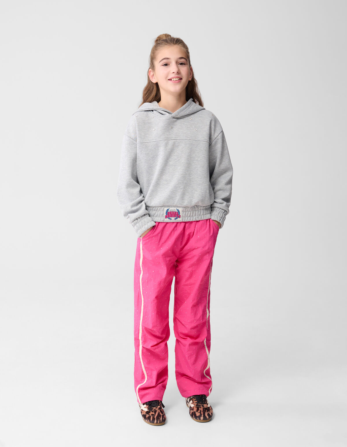 Strass Sporty Wide Leg Fit Broek Roze