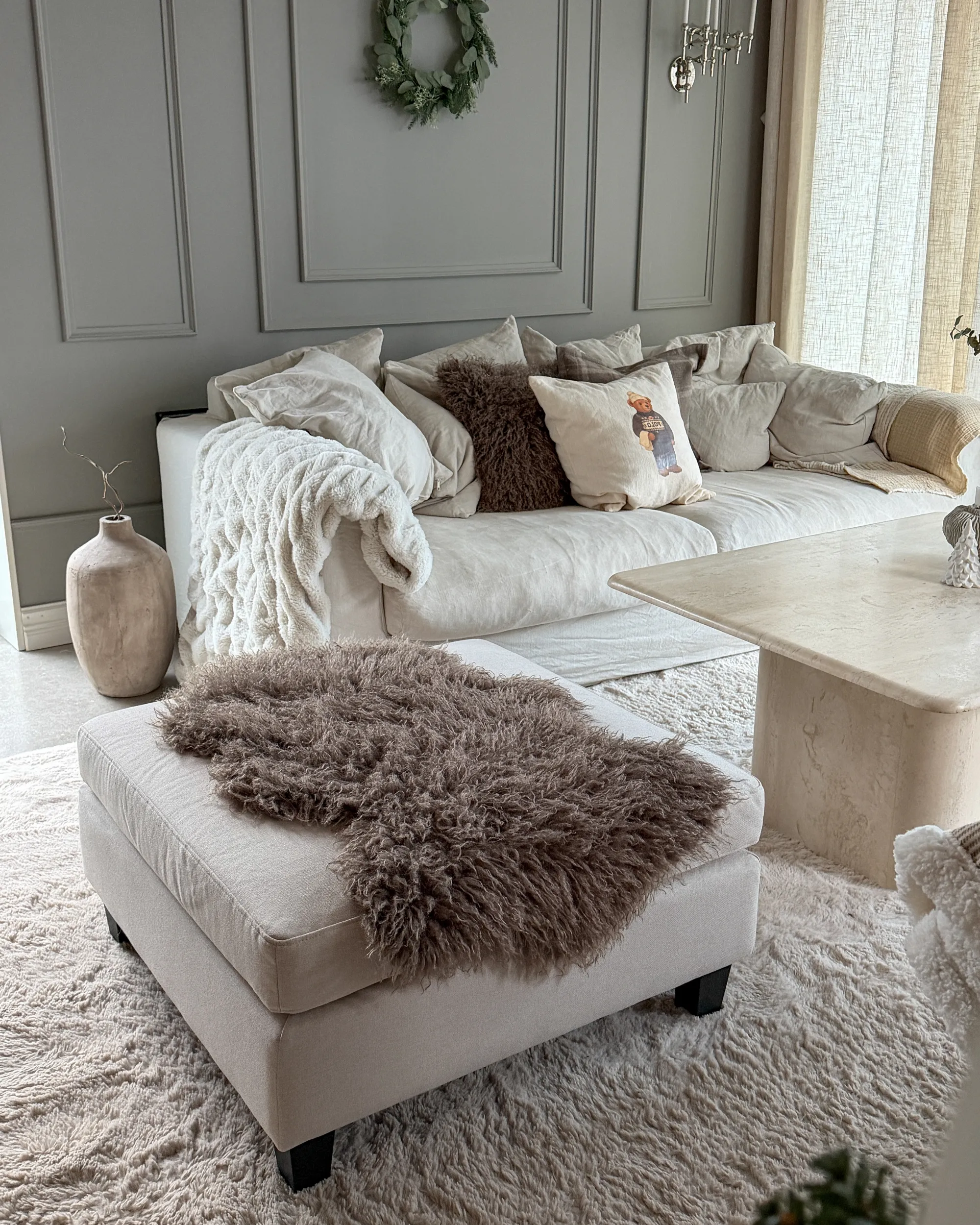 Ottomaan UNSTAD Stof Lichtbeige