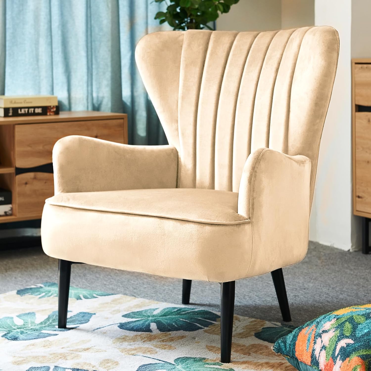 SVITA Arthur Sessel Relaxsessel Ohrensessel Modern Gepolstert Samt Hellbraun