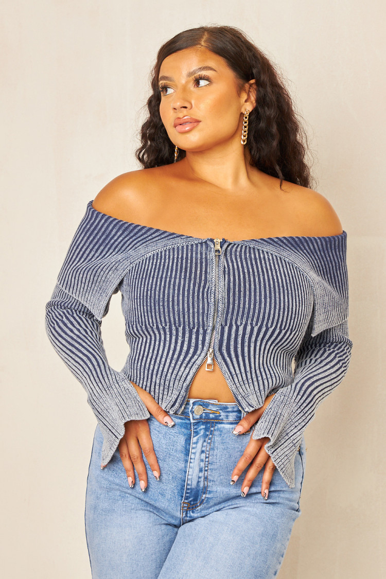 Pull court zippé bleu