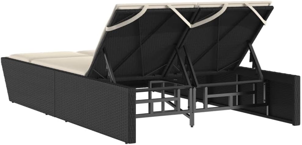 Doppel Sonnenliege, Gartenliege mit Auflagen, Doppelliege für Garten Terrasse, Relaxliege Sonnenbett Gartenmöbel,Poly Rattan Doppel Sonnenliege,Schwarz