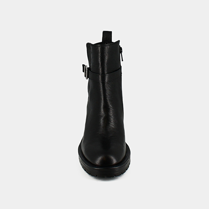 Bottines à bouts ronds et boucles  en cuir grainé noir