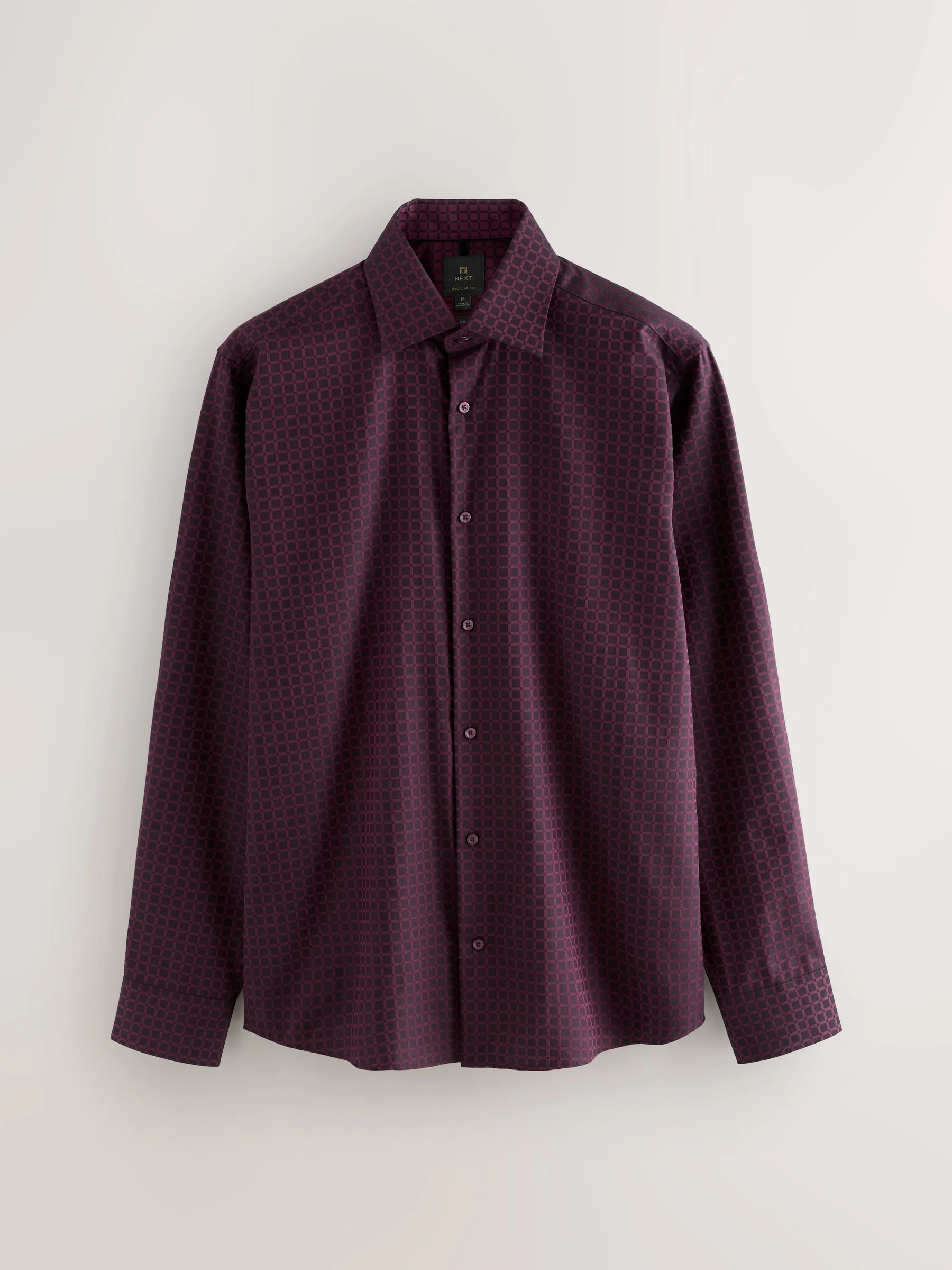 Bordeauxrood - Geometric Print Long Sleeve Smart Shirt