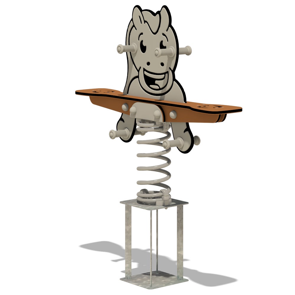 WICKEY Duo Spring Rocker PRO Paard Smiley – BETONANKER – Openbaar springdier volgens §1176 – voor openbare en particuliere ruimtes. Vandaalbestendig – bruin/grijs