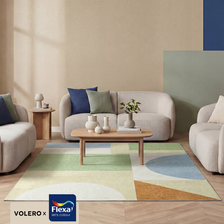Geometrisch vloerkleed - Swing Shapes Blauw/Groen