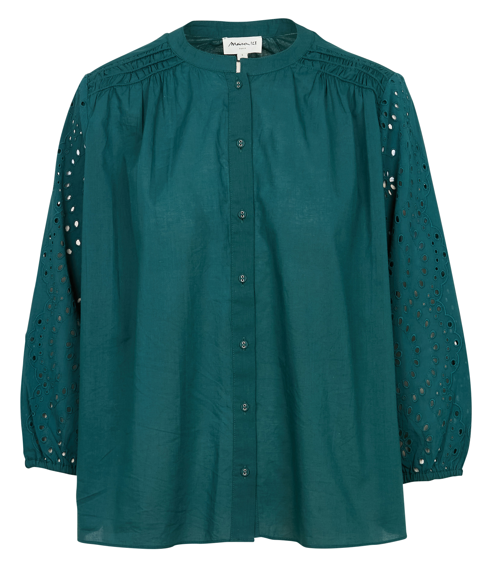 BARBARA - Chemise ample brodée en coton| Bleu