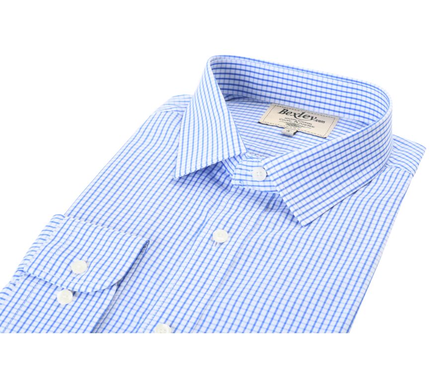 Chemise blanche carreaux bleus - Col français - ALEXIS