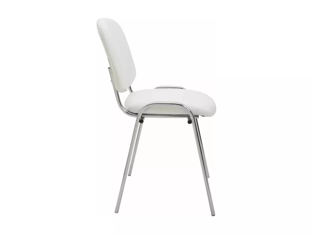 Lot de 4 Chaise de conférence - Similicuir & Métal chromé - Blanc - Ken