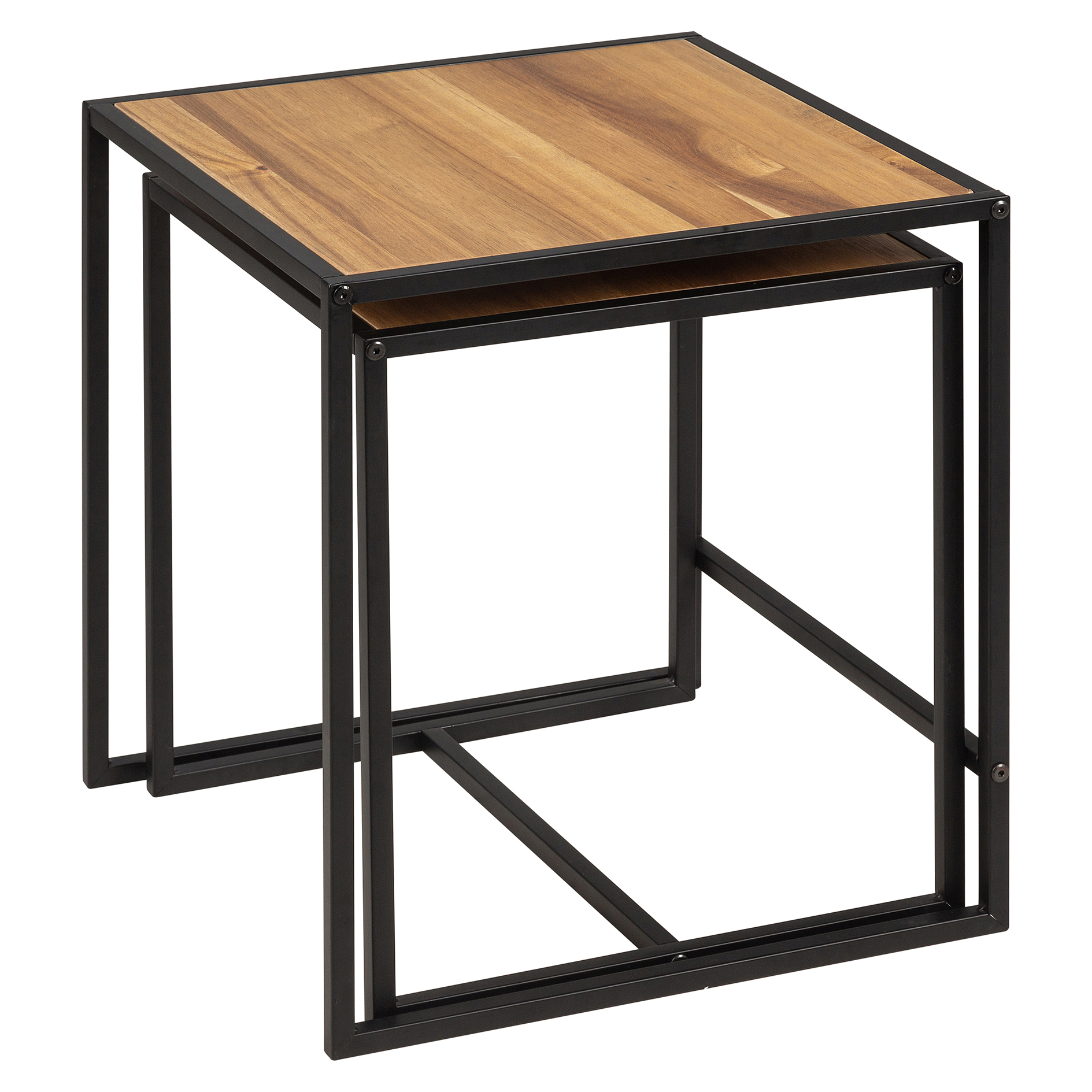 2er-Set Beistelltisch - Akazie - schwarz - 45 cm