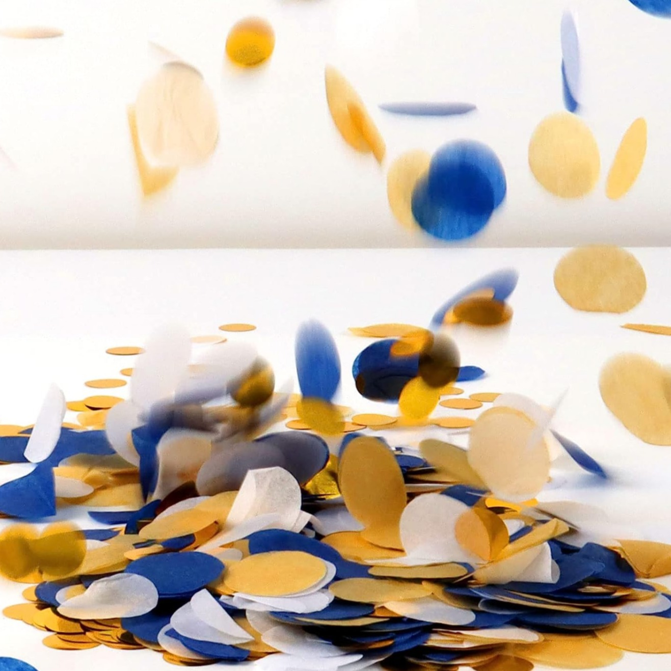(50g) Seidenpapier Konfetti Party Dekoration Runde Streukonfetti Metallic Tischdeko - Blau / Weiss / Gold