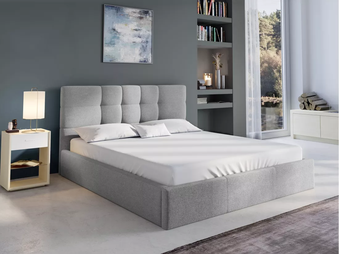 Lit coffre 180 x 200 cm - Tissu - Gris - ELIAVA de Pascal Morabito