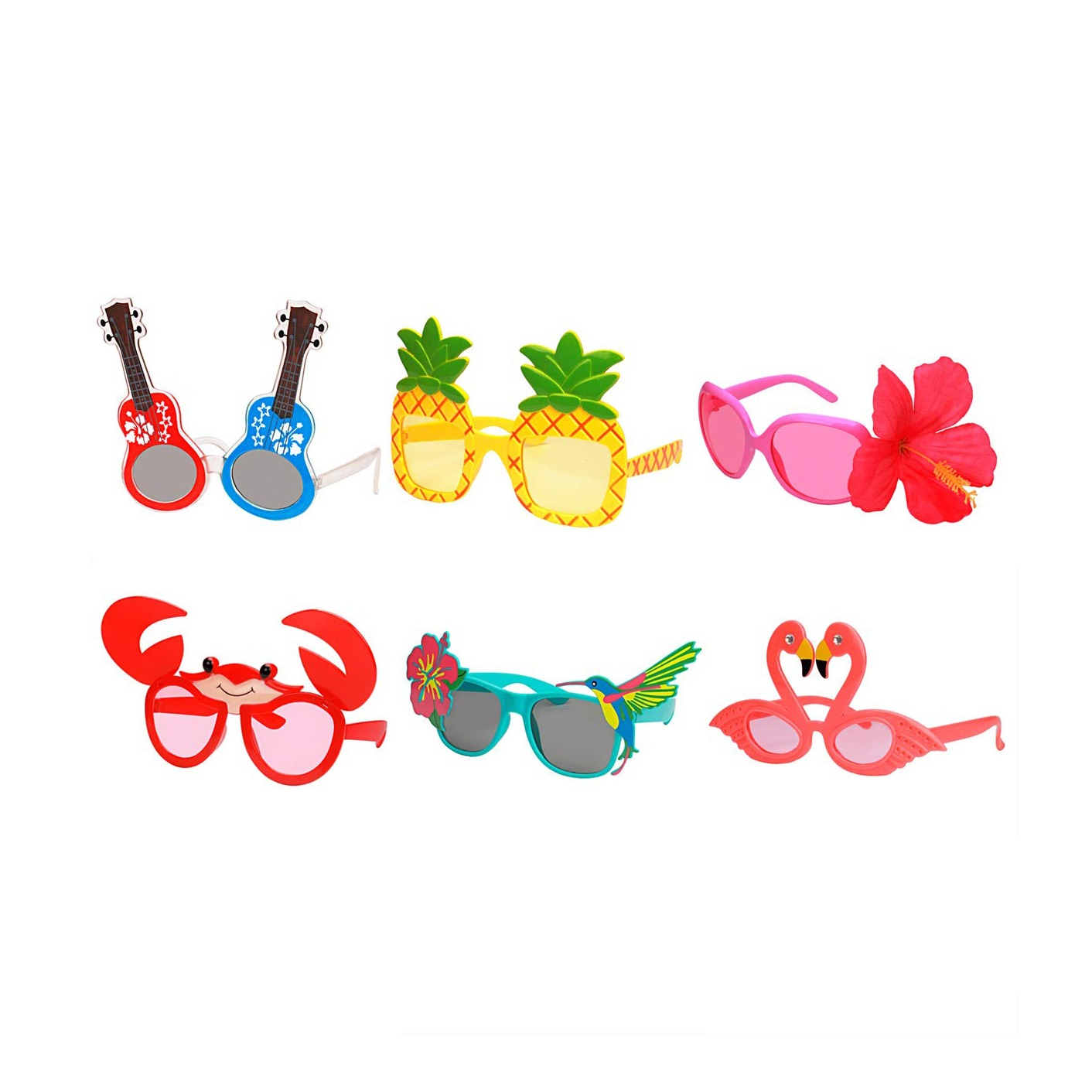 (6er Set) Photo Booth Sommer Brille Fotorequisite Party Sonnenbrille Verkleidungs Accessoire für lustige Bilder - Hawaii