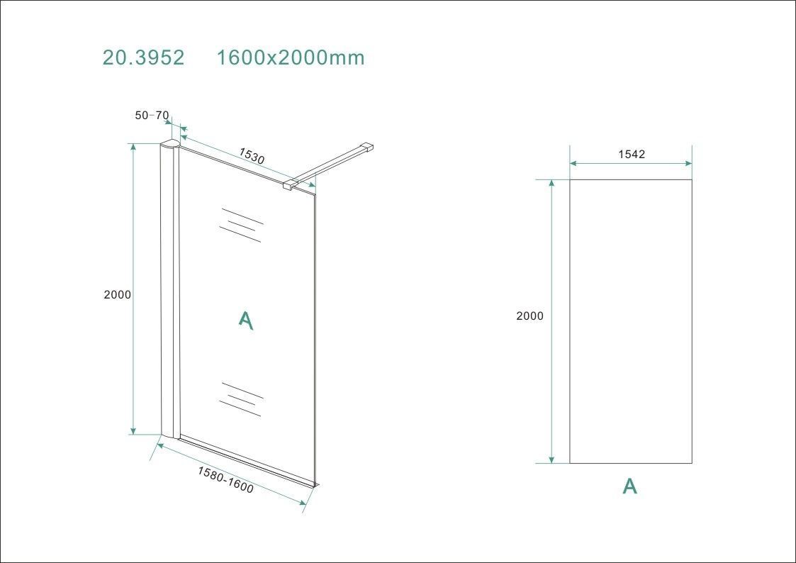 Mueller Augsburg inloopdouche met muurprofiel 160x200 8mm Nano glas