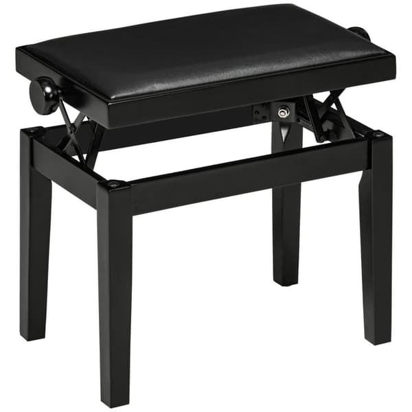 Pianokrakk, Høydejusterbar Pianobenk Med Skinnpute, Pianobenk, Kunstskinn, Gummitre, Svart, 63 X 33 X 45-56 Cm