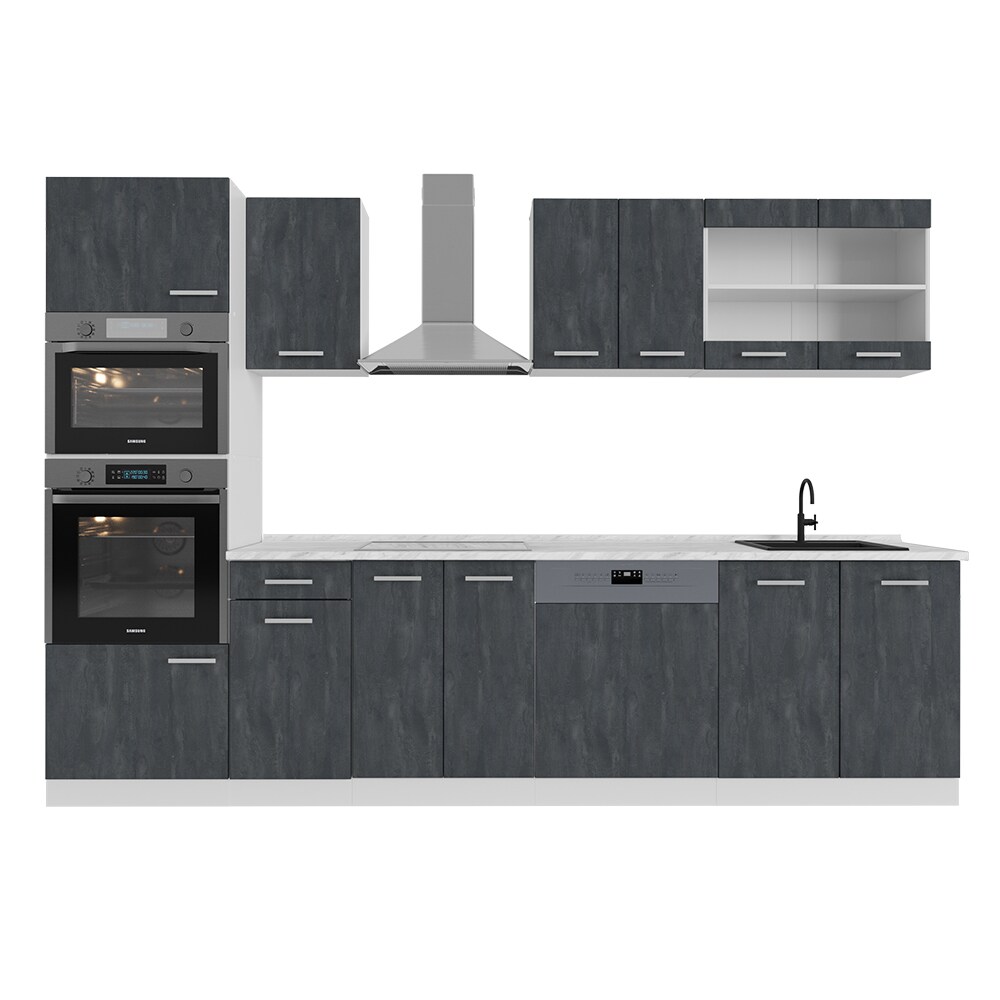 Vicco Küchenzeile R-Line 300 cm Schwarz Beton Weiß ohne Arbeitsplatte