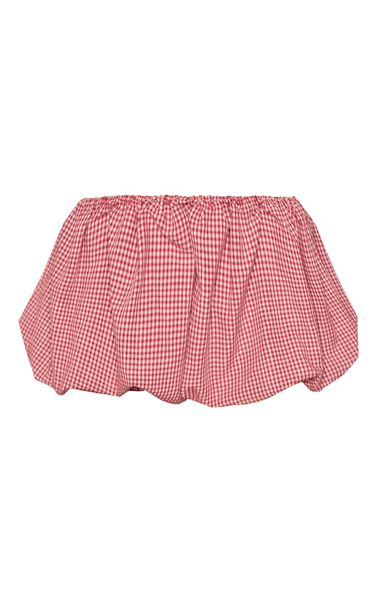 Rouge Ensemble Short Bouffant Froncé À Carreaux Vichy