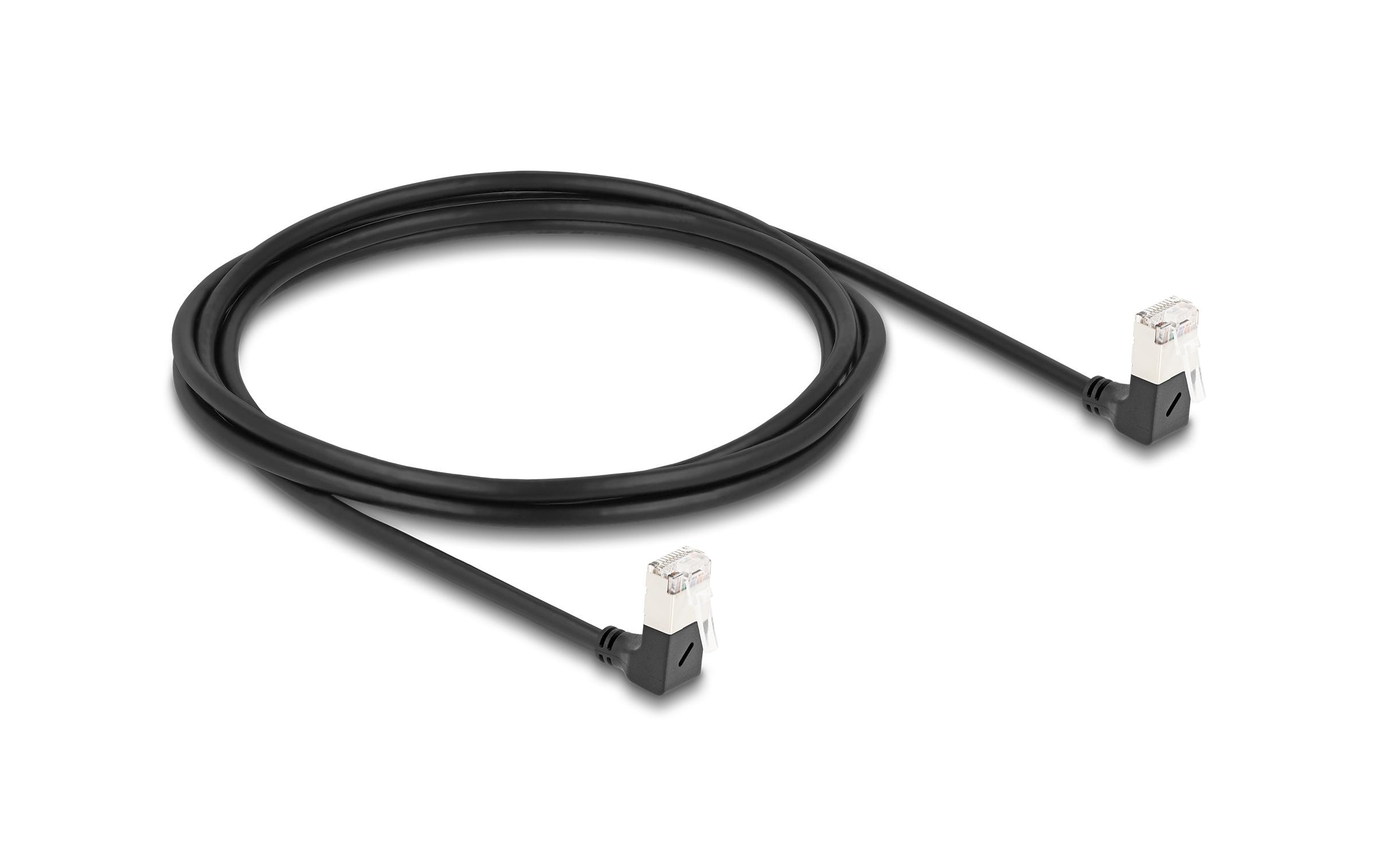Patchkabel 90° gewinkelt Cat 6A, S/FTP, 2 m, SchwarzDelock RJ45 Netzwerkkabel Cat.6A S/FTP Slim 90° unten / unten gewinkelt 2 m schwarz