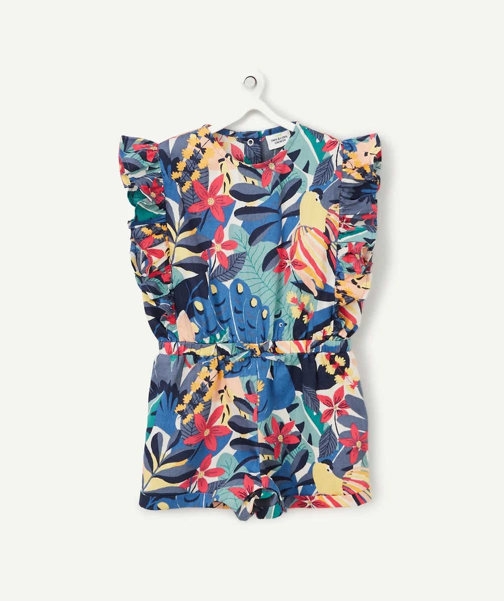 COMBISHORT BÉBÉ FILLE EN COTON IMPRIMÉ FLEURI ET VOLANTS