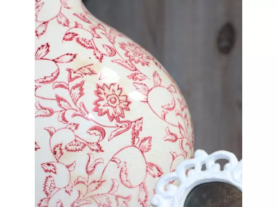 Jarre vase en céramique beige et bordeaux 27 x 17.5 x 33 cm