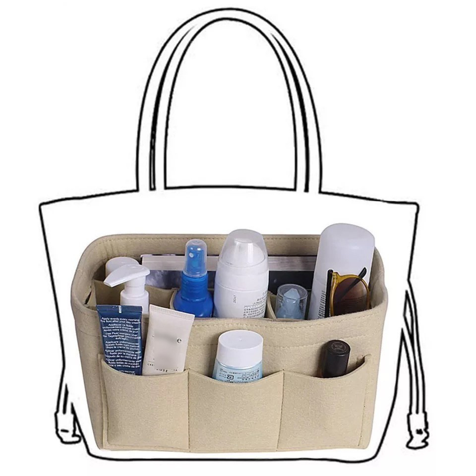 (26x16cm) Universal Handtaschen Einsatz Organizer Aufbewahrungs Stoff Taschenorganizer - Beige