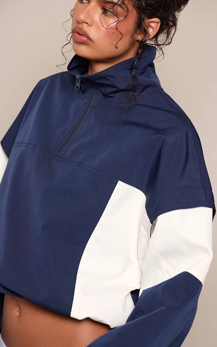 Bleu Marine Coupe-vent Zippé À Blocs De Couleur