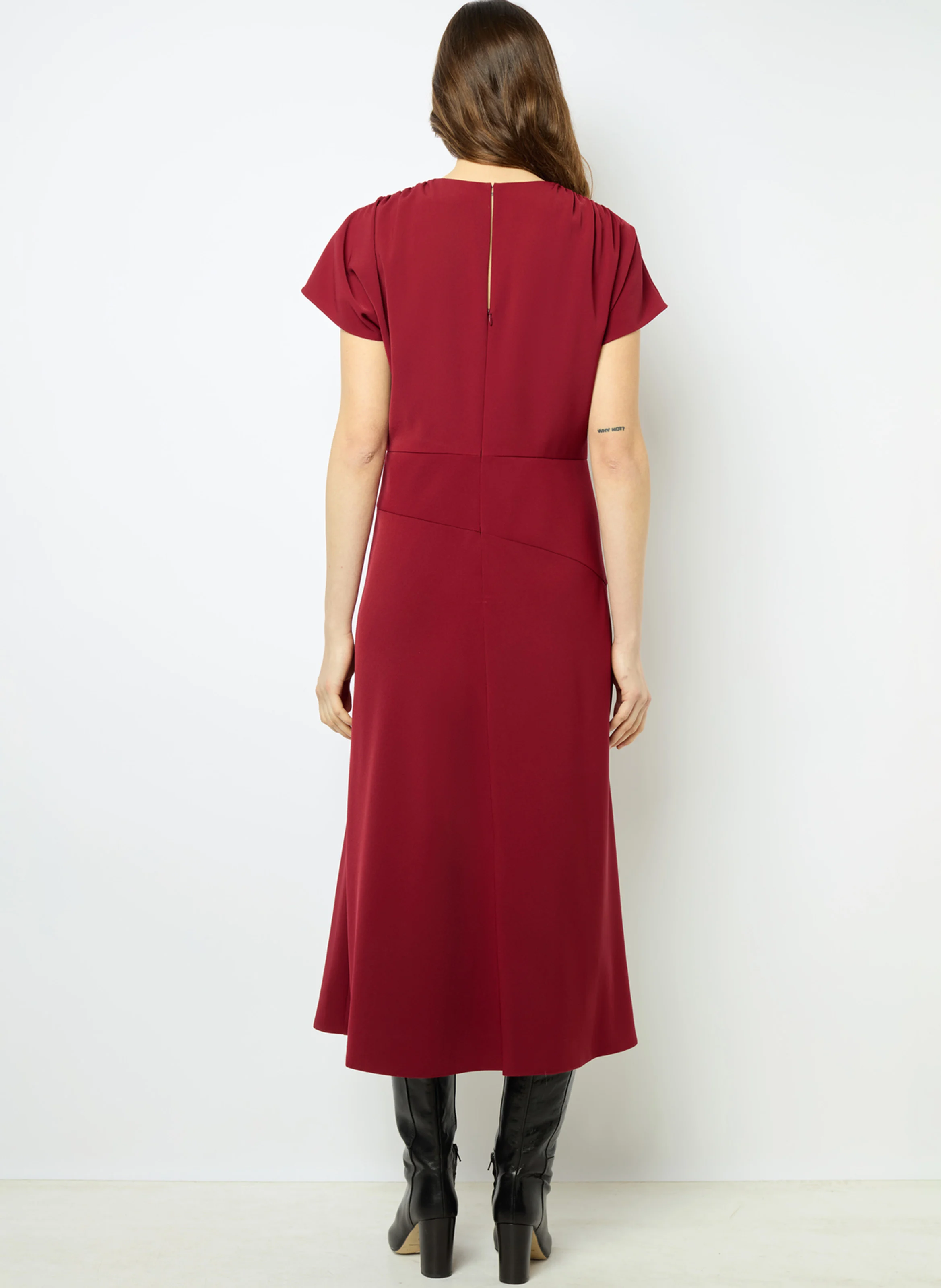 SERGINA - Robe midi col rond| Rouge
