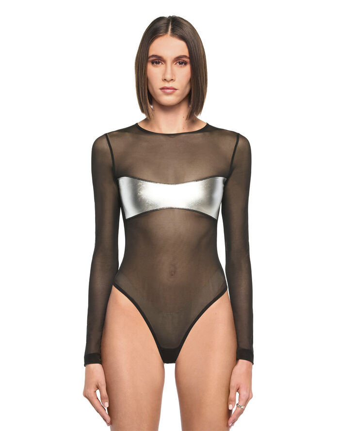 OW Collection Croc Mesh Bodysuit Black
