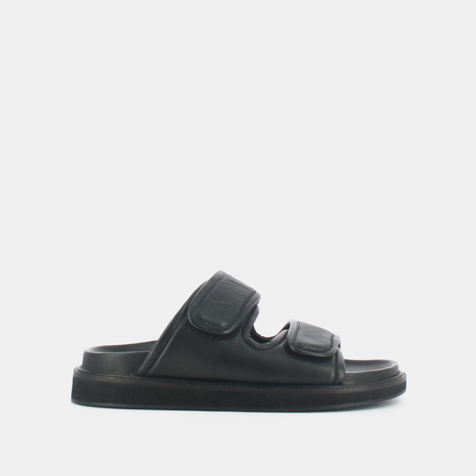 Mules à doubles fermetures  en cuir noir