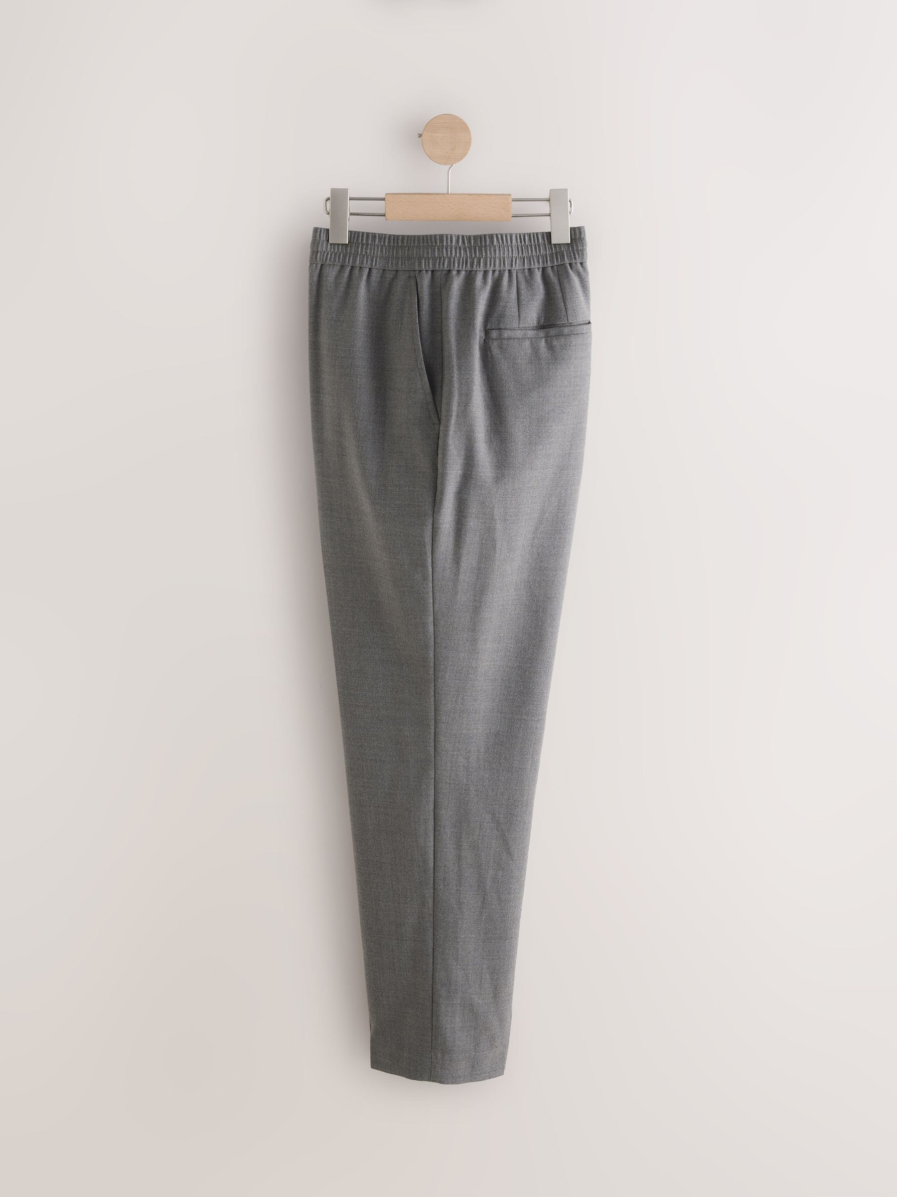 Taupe - Elasticated Waist Wool Rich Textured Formal Trousers