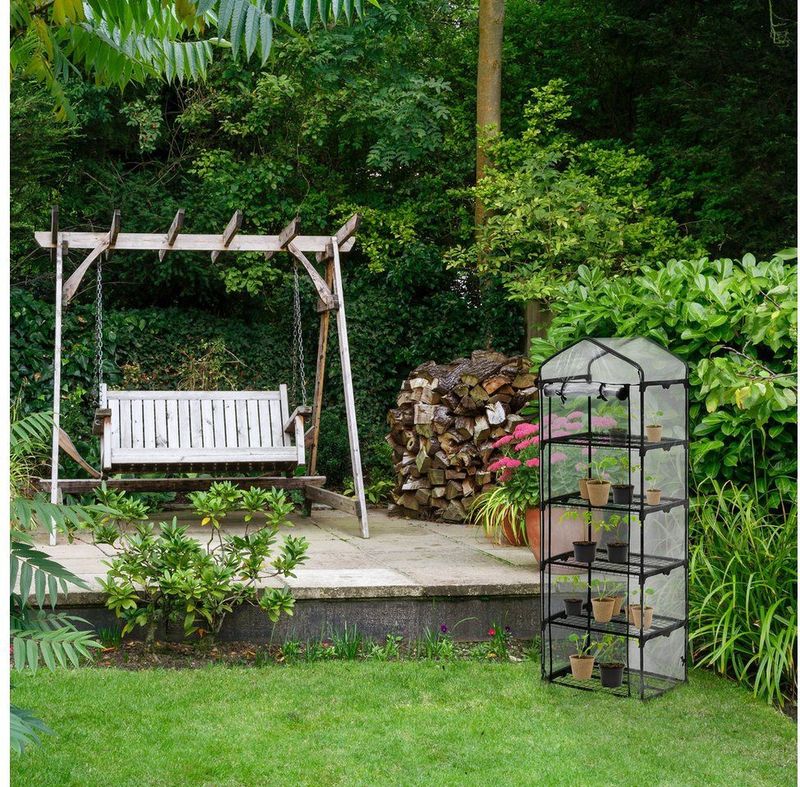 Relaxdays kweekkas balkon - 193 x 58 x 36 cm - 5 etages - ijzer - pvc folie - foliekas