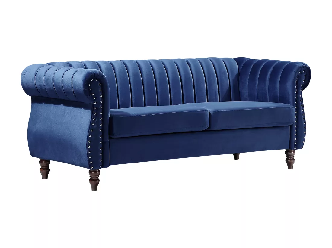 Canapé chesterfield 3 places en velours bleu roi TRUMBO