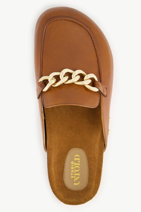 Leder-Mules, Pantoletten, Zierkette, Lederfutter, Weite H