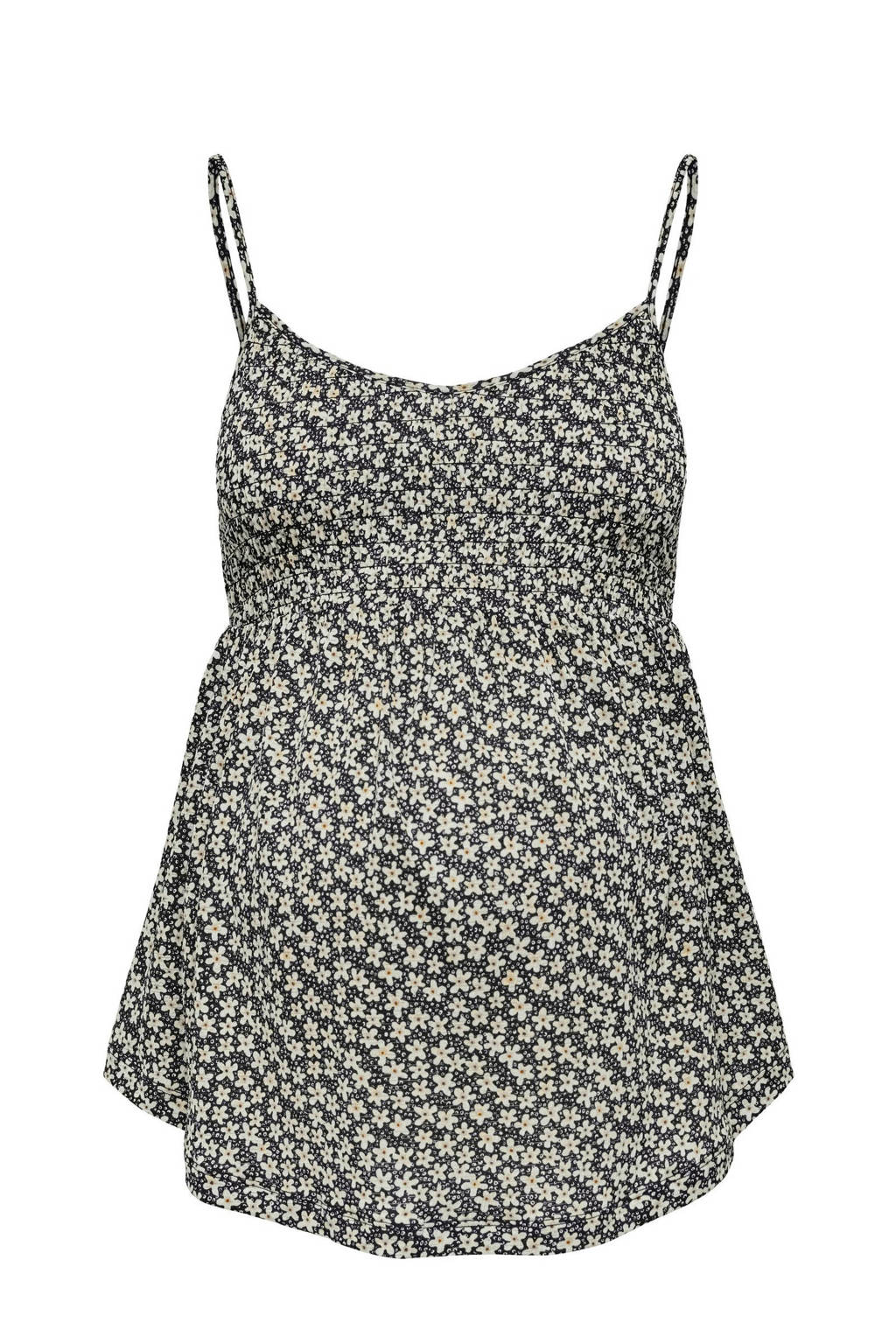 ONLY MATERNITY gebloemde zwangerschapsspaghettitop OLMPELLA zwart/wit
