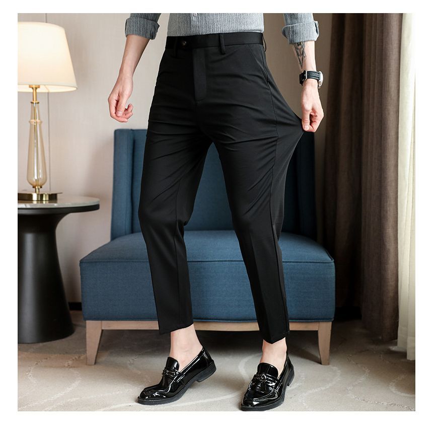 Deepwood - Mid Rise Plain Cropped Tapered Dress Pants