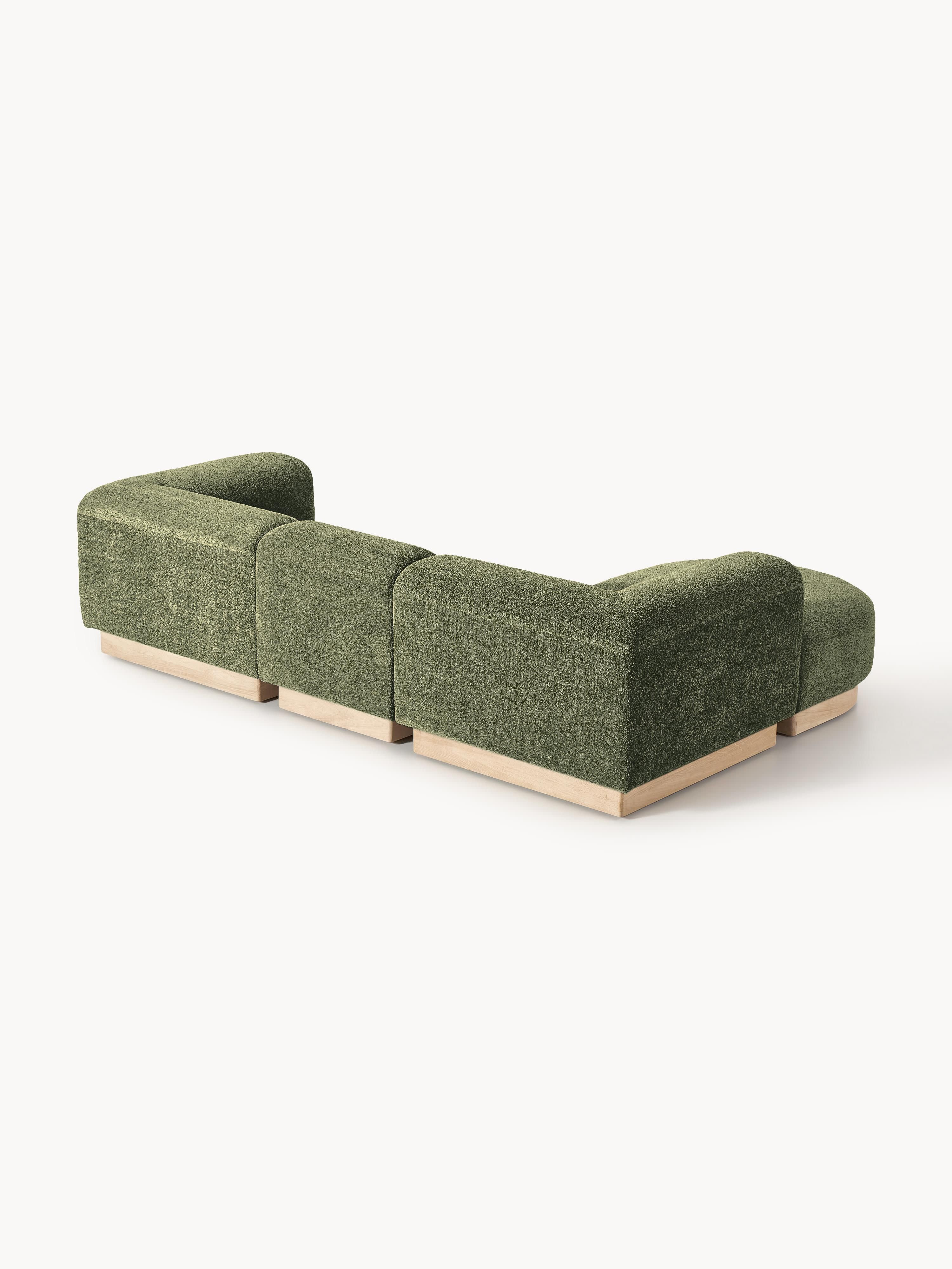 Modulaire bank Natalie (3-zits) uit teddy bouclé met poef (links/rechts)