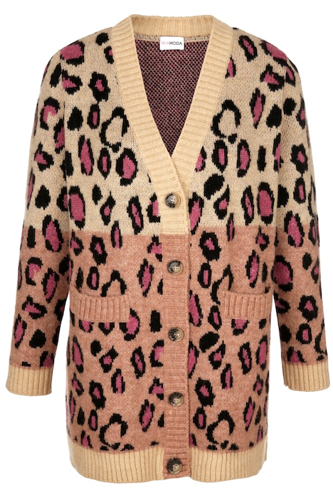 Strickjacke, Colorblocking, Animalmuster
