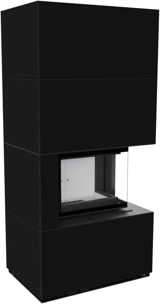 KRATKI Kaminbausatz FLOKI BOX rechts 8 kW Ø 160 Quarzsinter NERO ASSOLUTO mit Türfeder