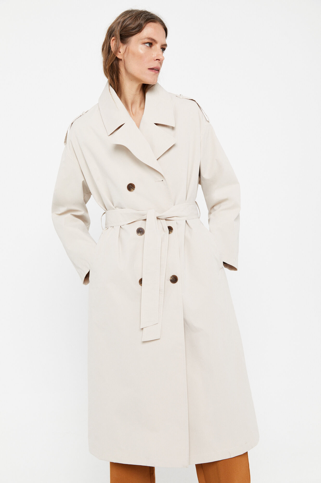 Trench coat longo oversized - Estampa marrom