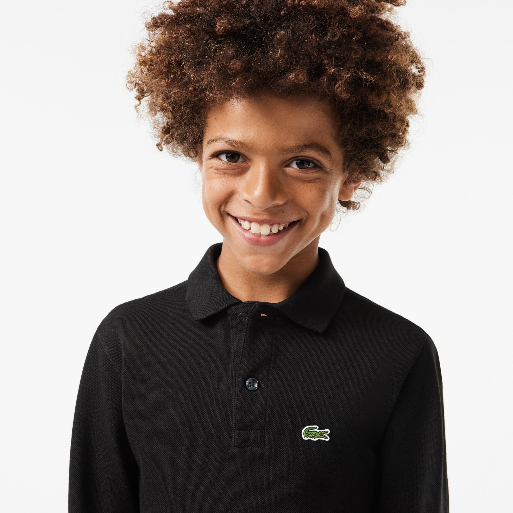 Polo regular fit à manches longues enfant Lacoste en petit piqué uni Polos - Noir - Lacoste - Enfant