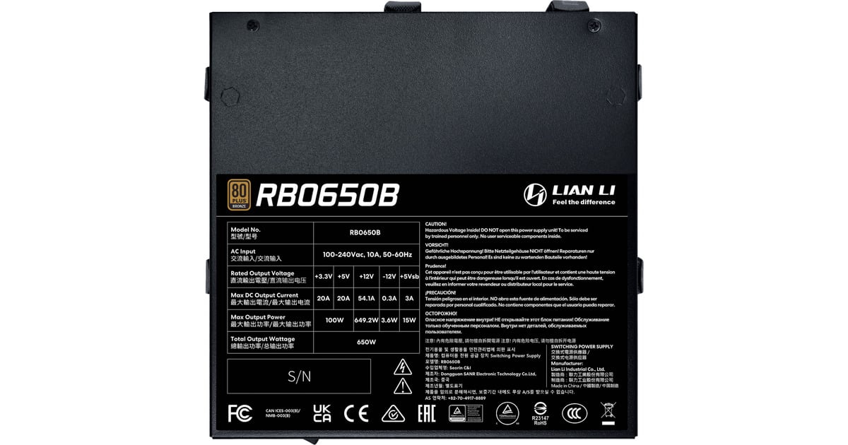 Lian LiRB 650B 650 watt voeding   (Zwart, 1x 12V-2x6, 1x PCIe)
