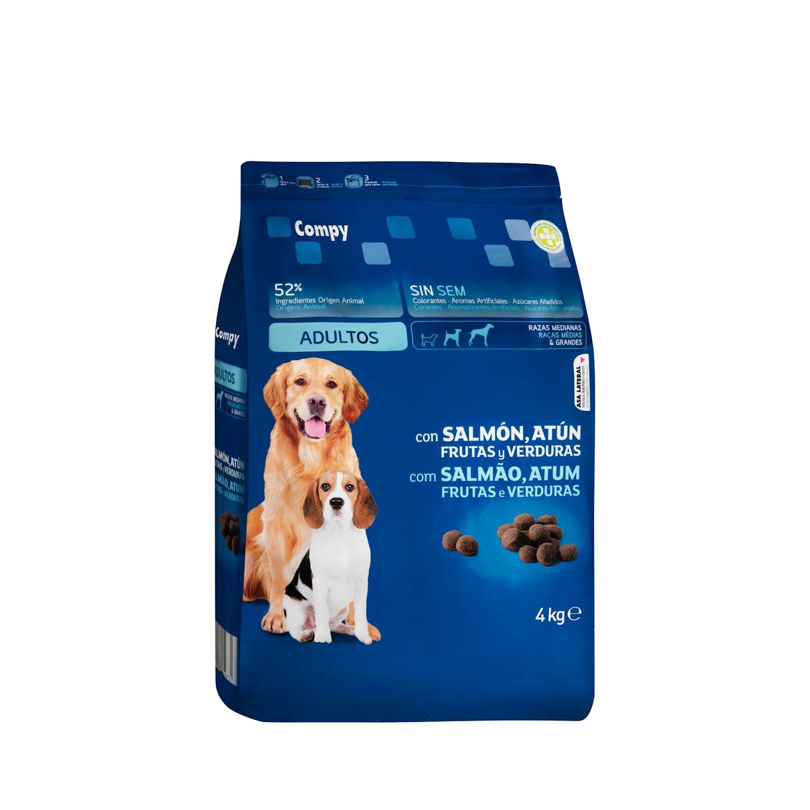 Nourriture pour chien adulte Compy au saumon, thon, fruits et légumes