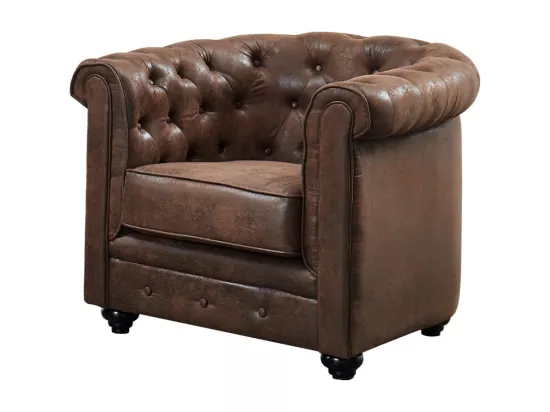 Canapé 3 places et fauteuil CHESTERFIELD en microfibre aspect cuir vieilli