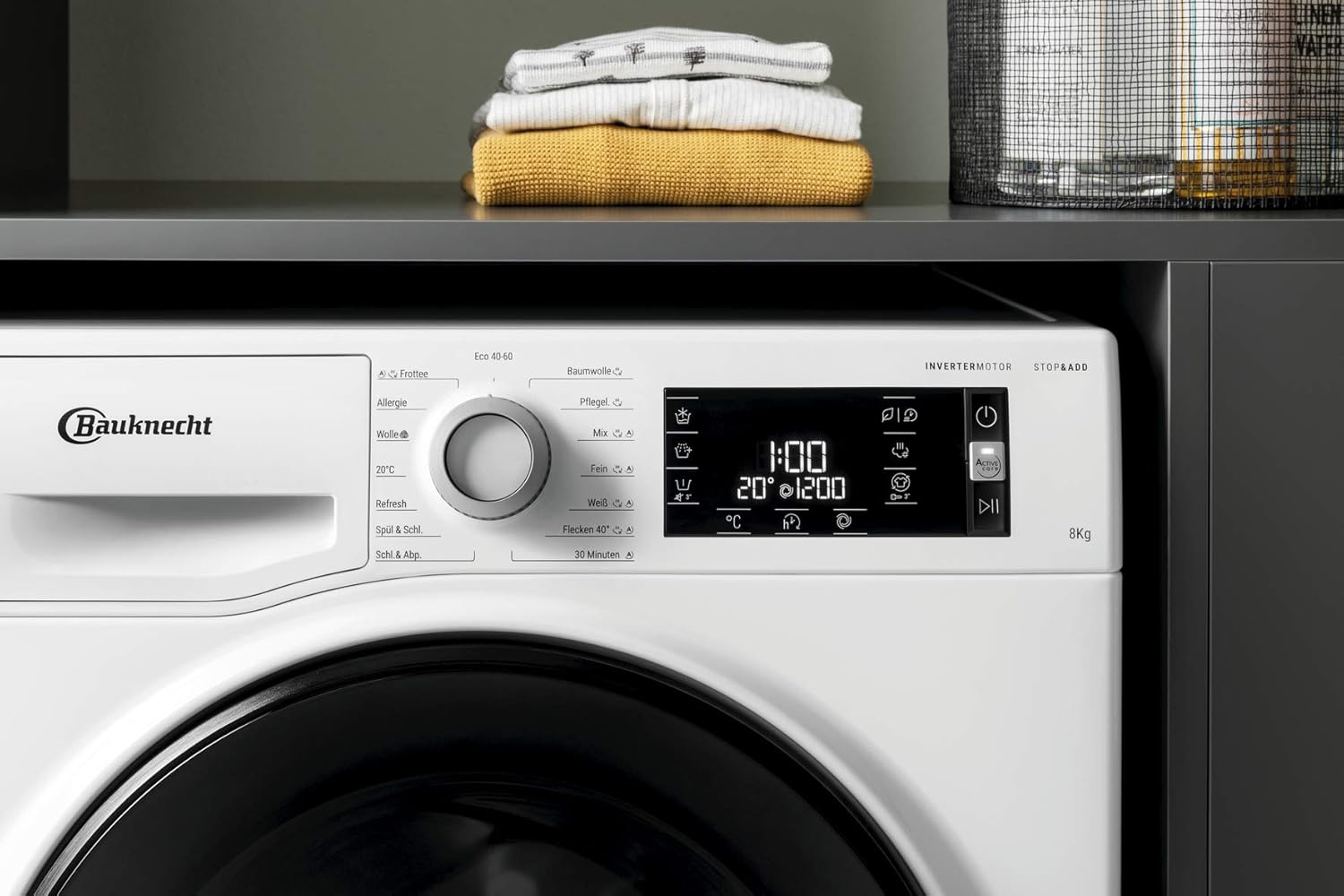 Bauknecht W Active 823 PS Waschmaschine Frontlader/ 8kg / Active Care Color+ / kraftvolle Fleckentfernung / Dampf Programme / Hygiene Option / Steam Refresh / ProSilent-Motor / Stop&Add, Weiß