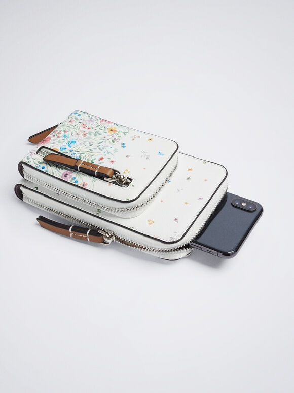 Bolsa para celular com estampa floral - Off-White