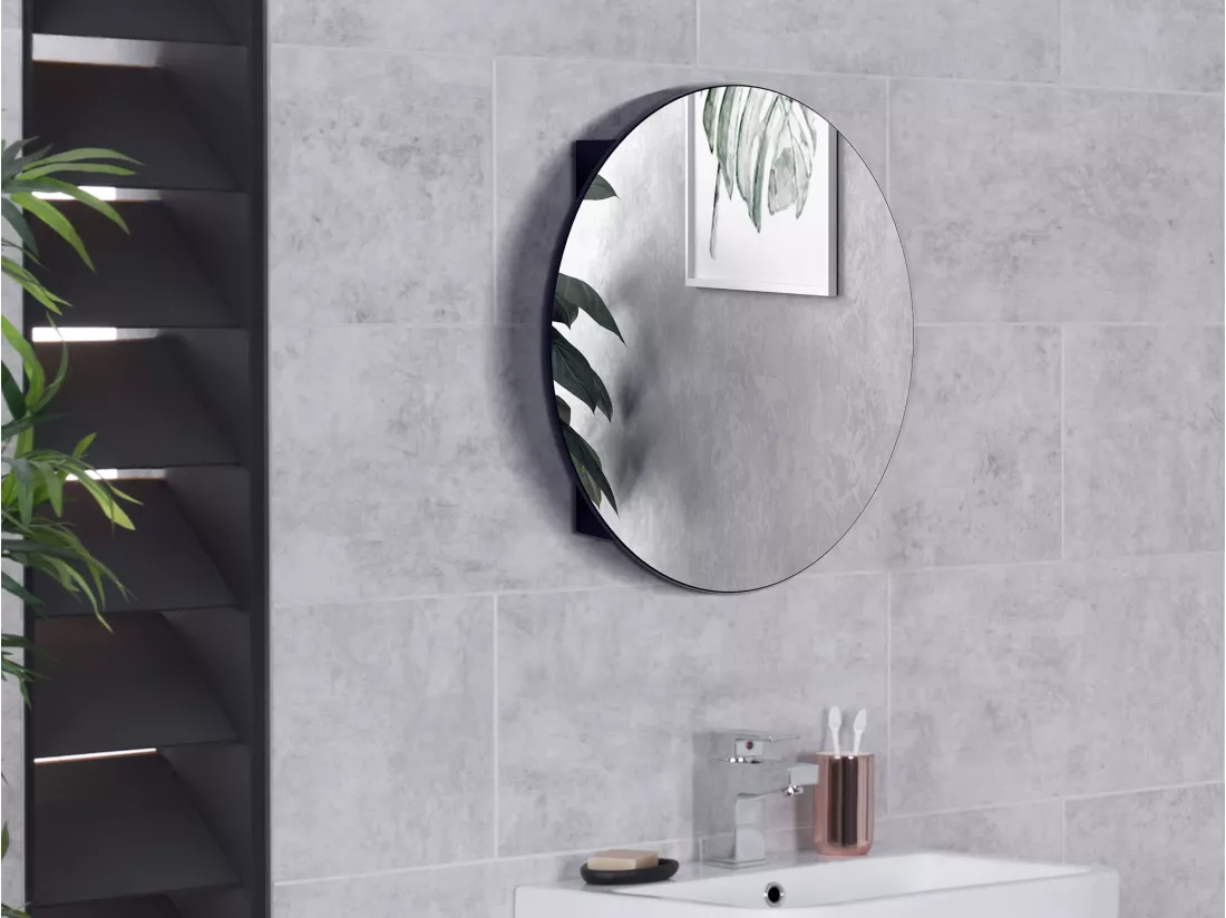 Armoire murale de salle de bain ovale avec miroir – Noir – RURI